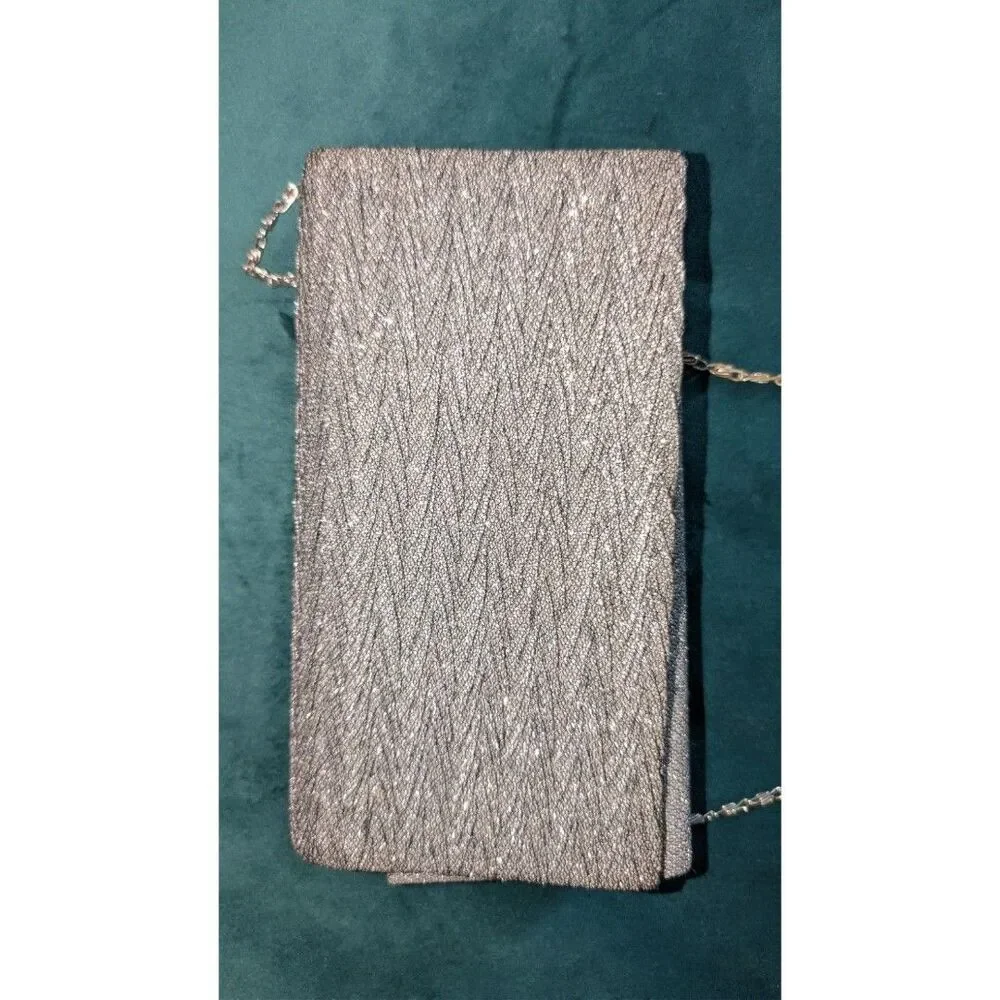 Women's Sparkly  Silver Clutch – Elegant Party Bag with Hardware Edge Design